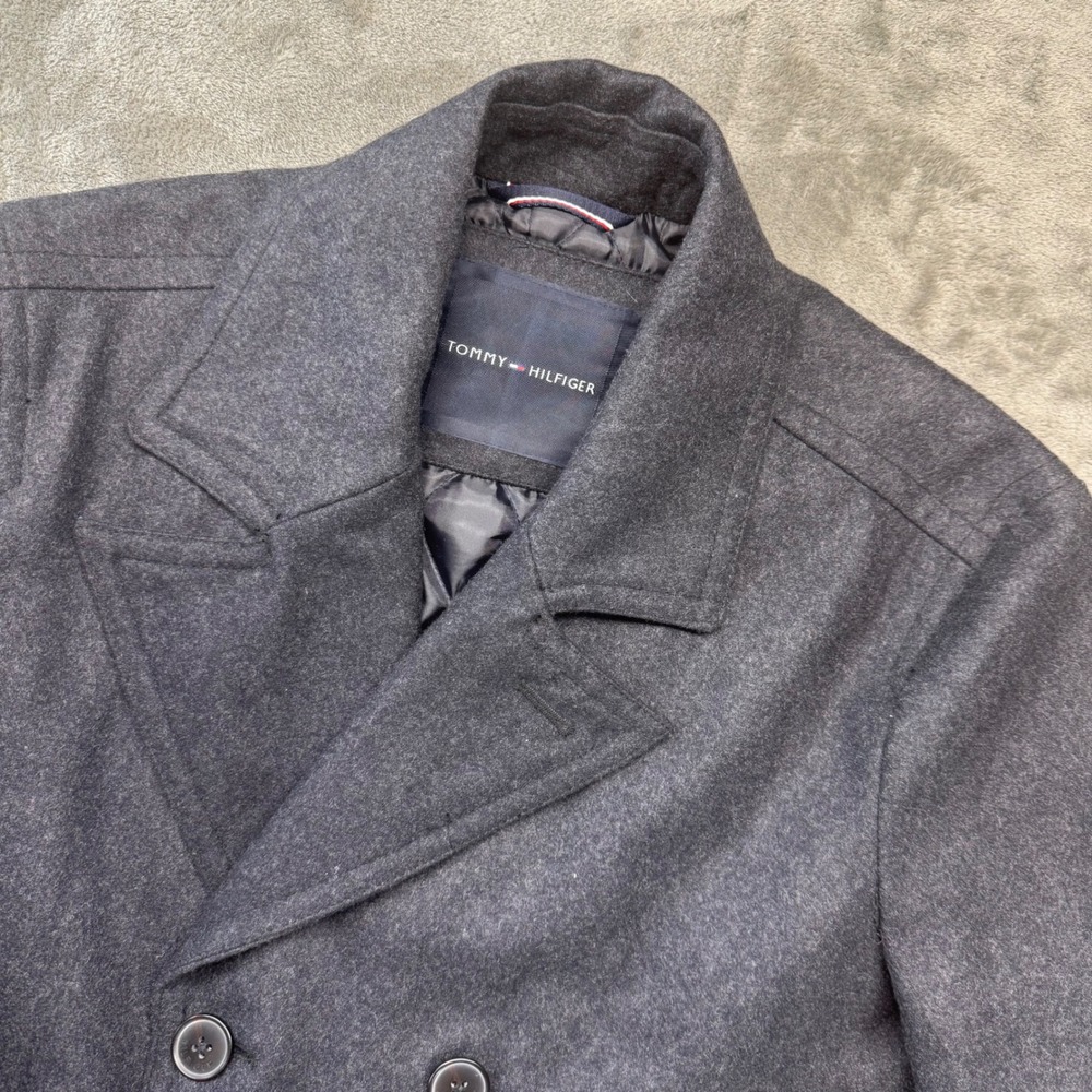 Tommy Hilfiger Wool Blend Peacoat Double‎ Breasted Jacket Gray Mens M